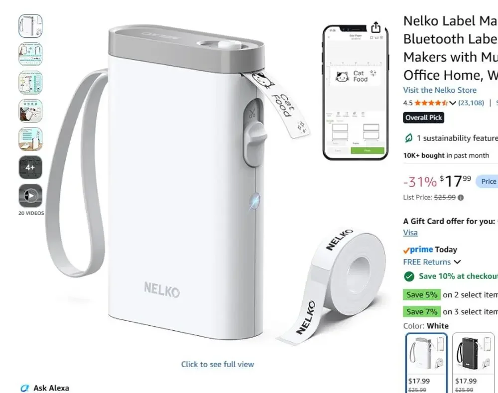 Nelko Label Maker Machine With Tape P21 Bluetooth Label Printer Wireless Mini